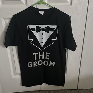 Black 'The Groom' T-Shirt with Tuxedo Design